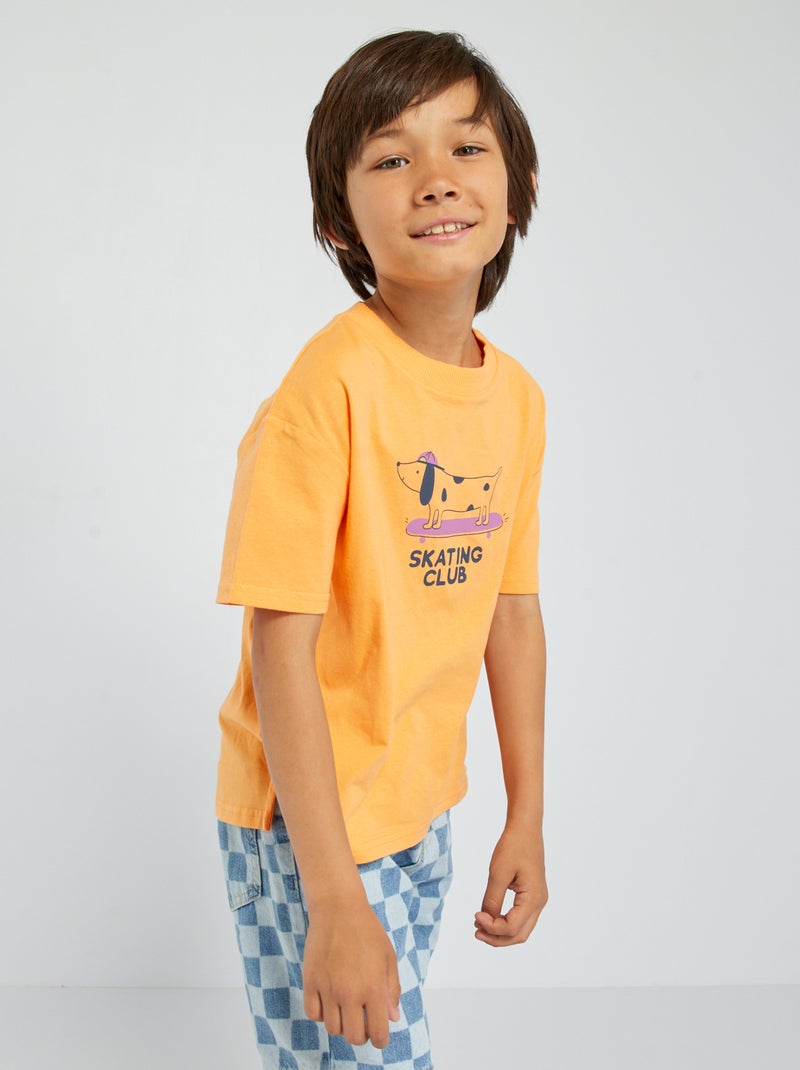 T-shirt met skateprint ORANJE - Kiabi
