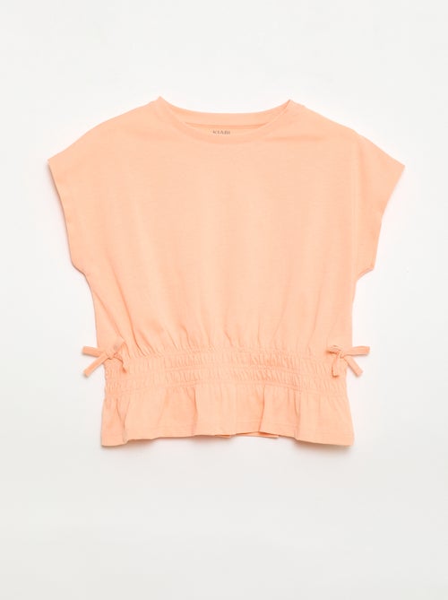 T-shirt met smocktaille en strikjes aan de taille - Kiabi