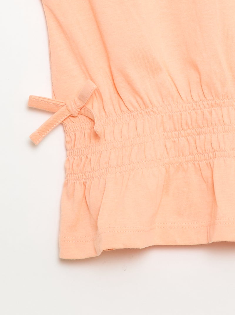 T-shirt met smocktaille en strikjes aan de taille Oranje - Kiabi