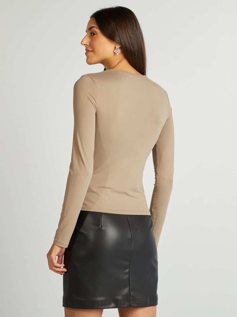 T-shirt met stretch en lange mouw BIEGE - Kiabi
