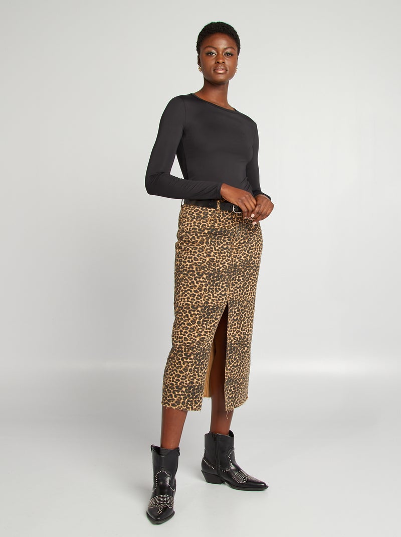 T-shirt met stretch en lange mouw zwart - Kiabi