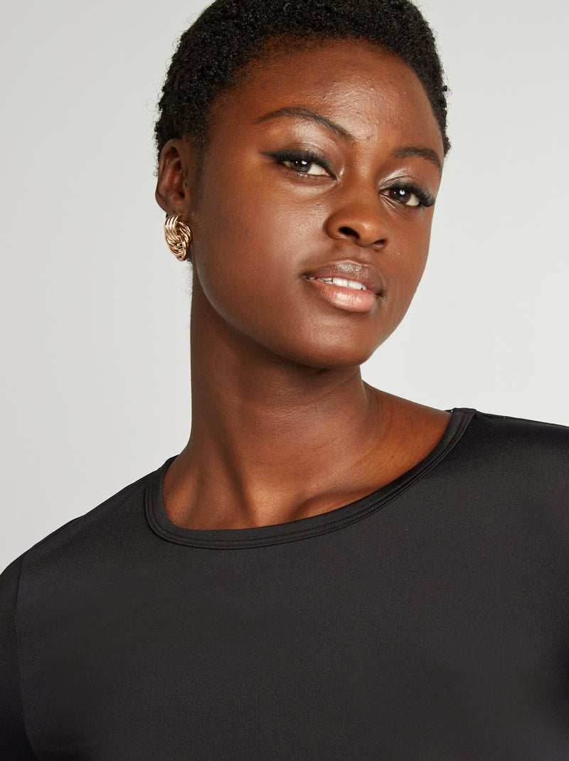 T-shirt met stretch en lange mouw zwart - Kiabi