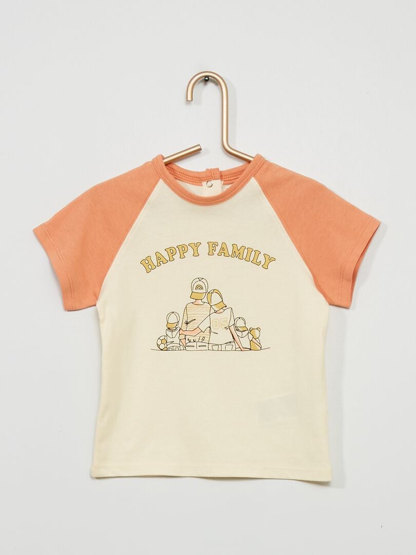 T-shirt met tekstopdruk 'Happy Familiy' WIT - Kiabi