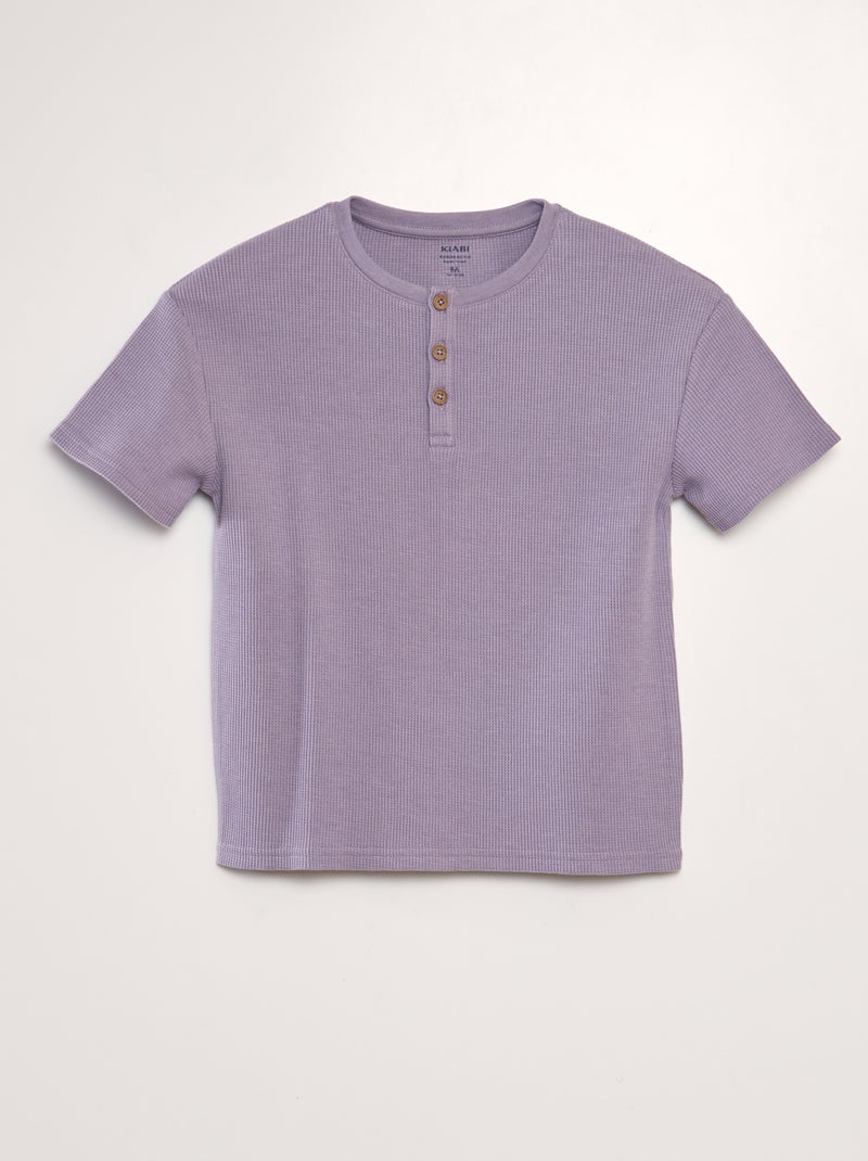 T-shirt met textuur en henleykraag paars - Kiabi