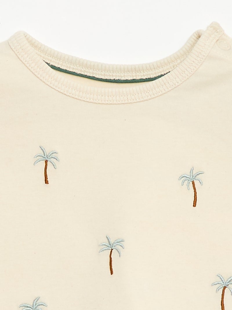 T-shirt met tropische print en korte mouwen van katoen Wit - Kiabi