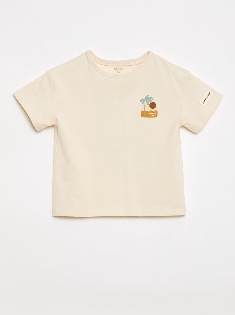 T-shirt met tropische print en korte mouwen van katoen Wit - Kiabi