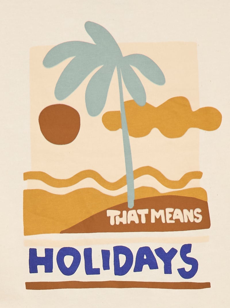 T-shirt met tropische print en korte mouwen van katoen Wit - Kiabi