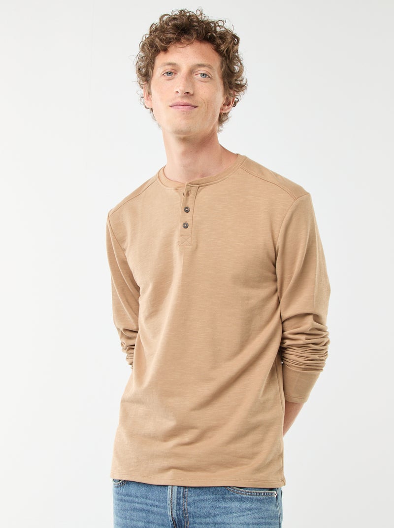 T-shirt met tuniekhals en lange mouw Biege - Kiabi