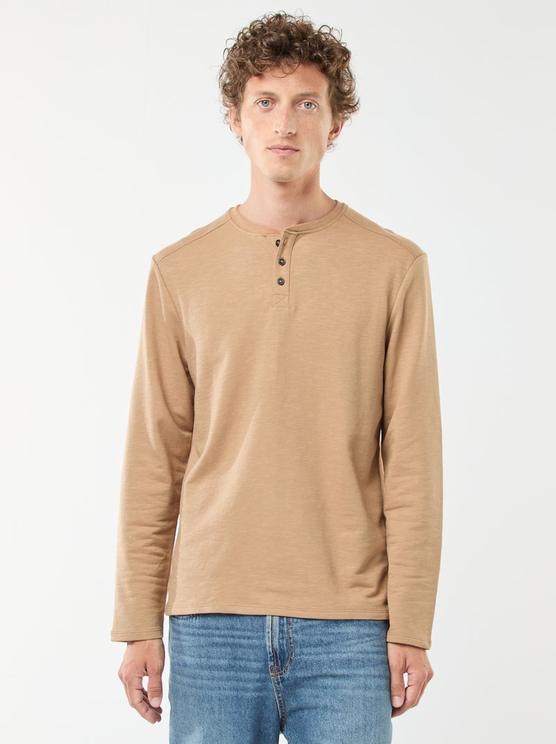 T-shirt met tuniekhals en lange mouw Biege - Kiabi