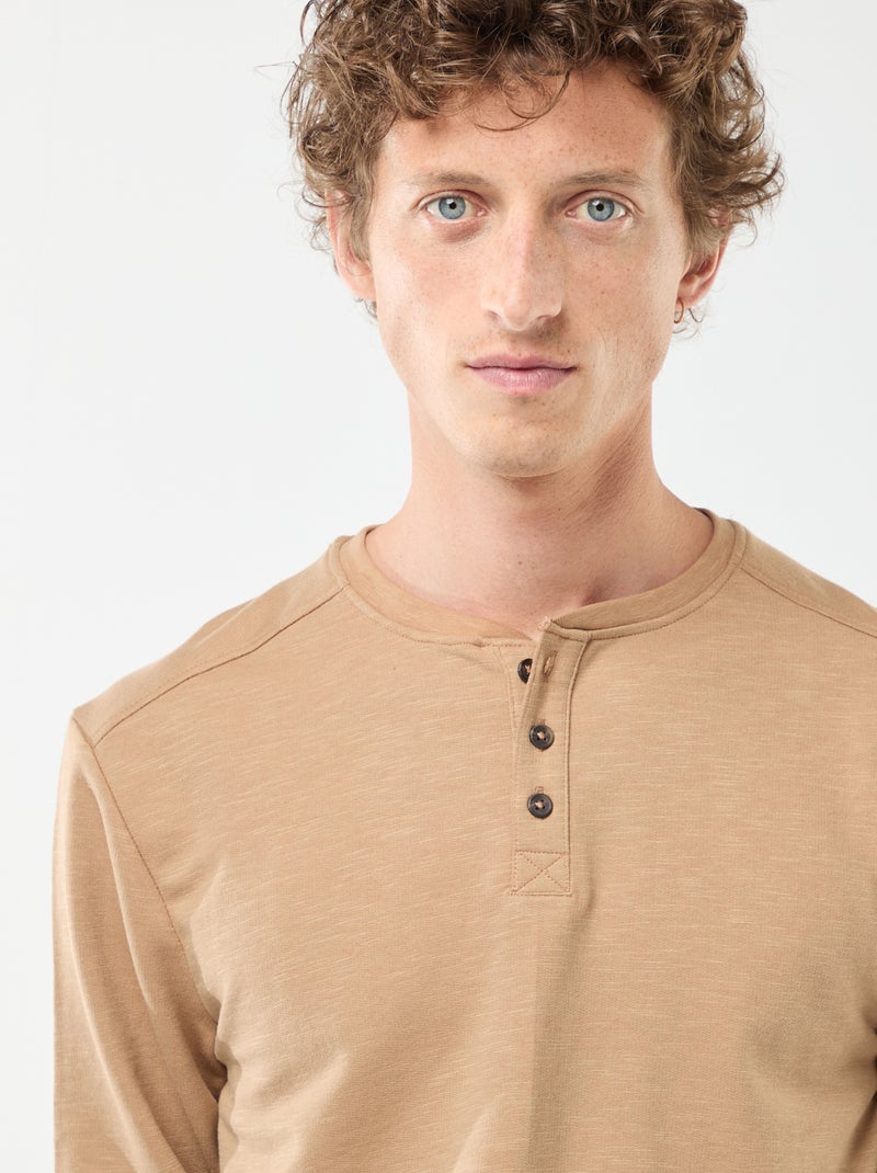 T-shirt met tuniekhals en lange mouw Biege - Kiabi