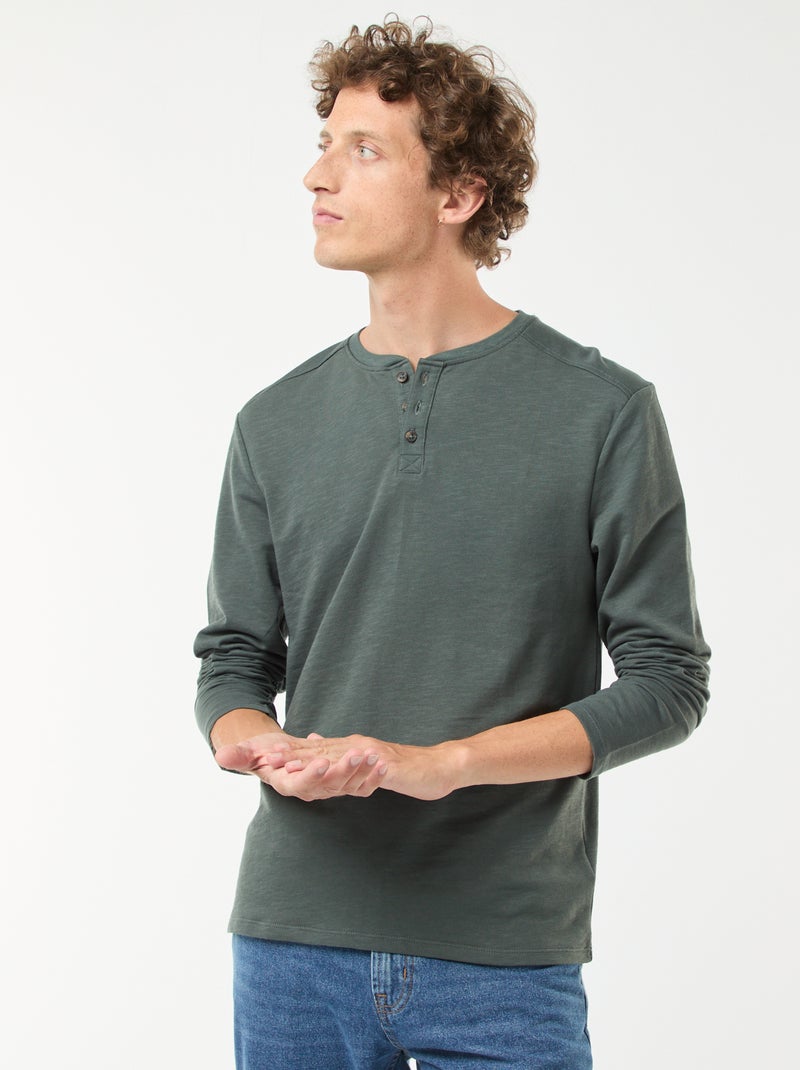 T-shirt met tuniekhals en lange mouw Kaki - Kiabi