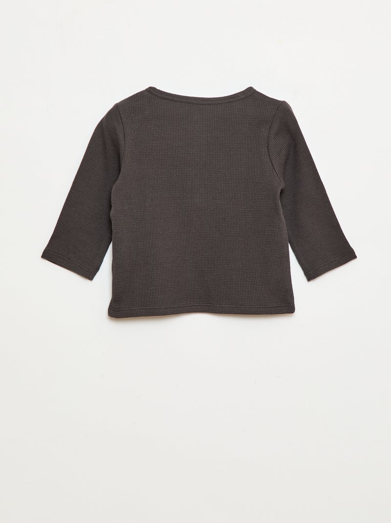 T-shirt met tuniekhals en wafeltextuur Biege - Kiabi