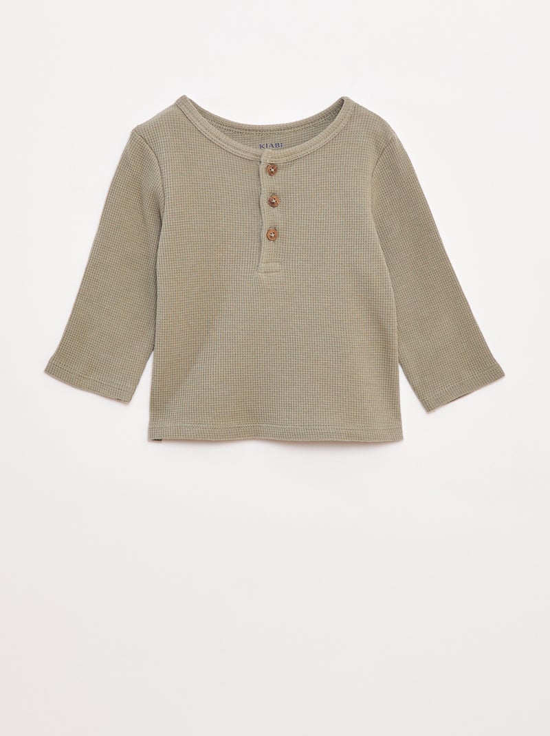 T-shirt met tuniekhals en wafeltextuur Groen - Kiabi