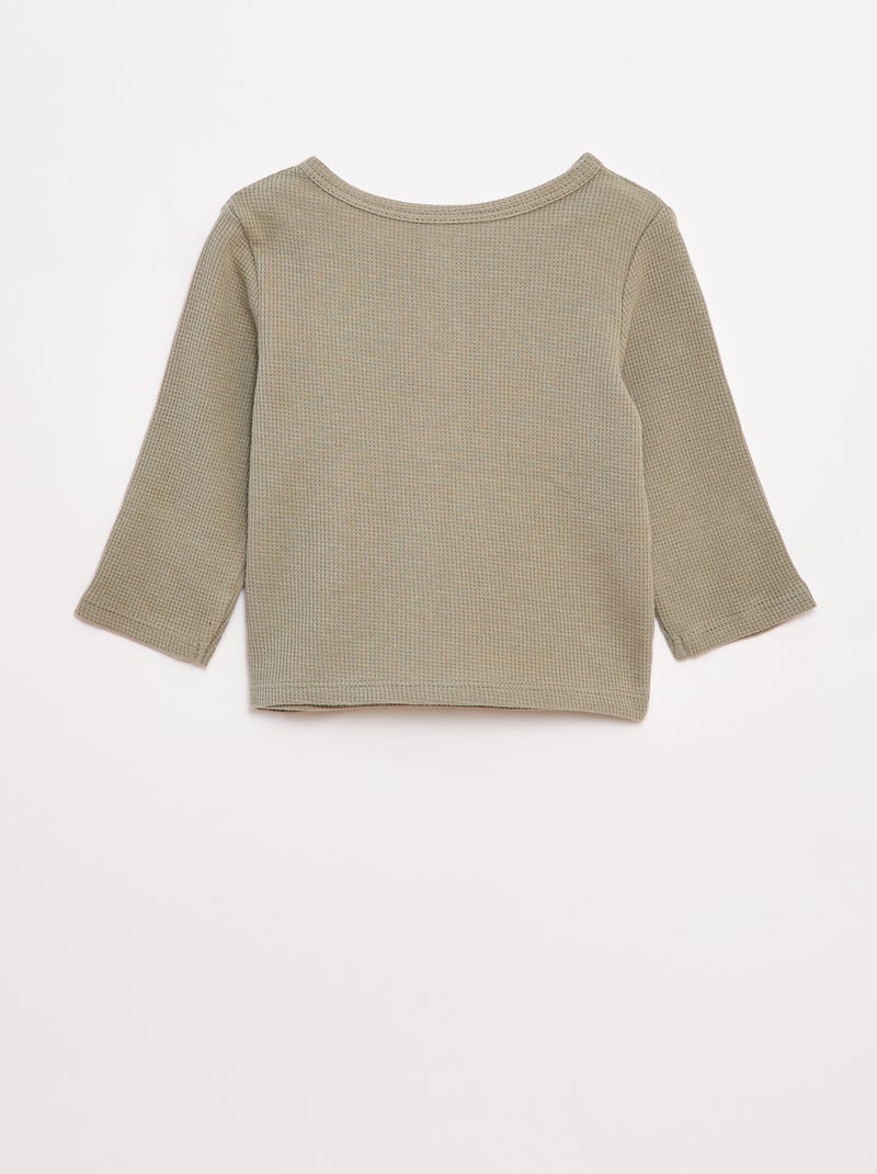 T-shirt met tuniekhals en wafeltextuur Groen - Kiabi