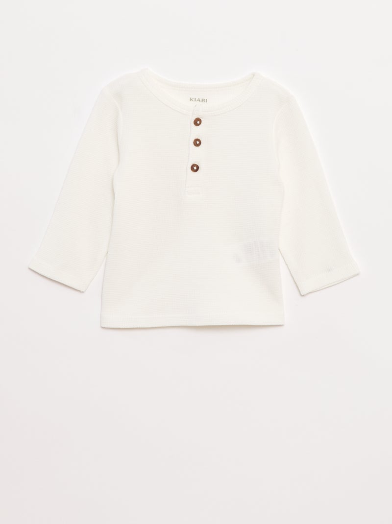 T-shirt met tuniekhals en wafeltextuur Wit - Kiabi