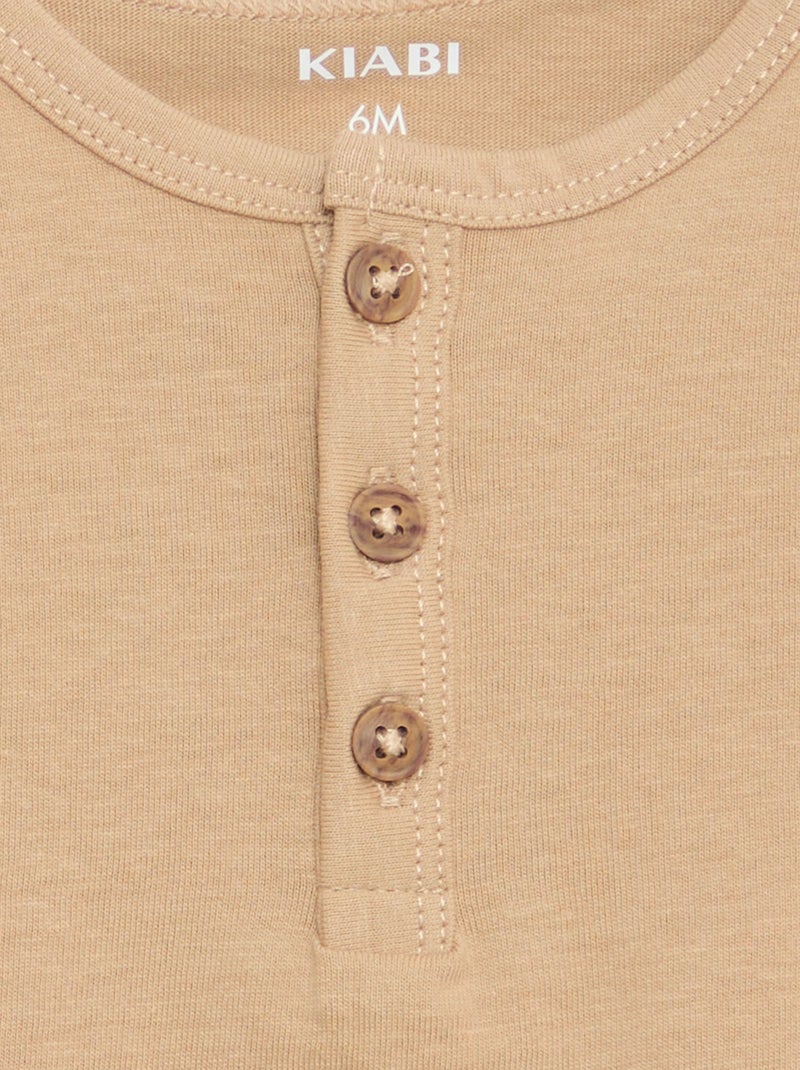 T-shirt met tuniekkraag en knoopjes Biege - Kiabi