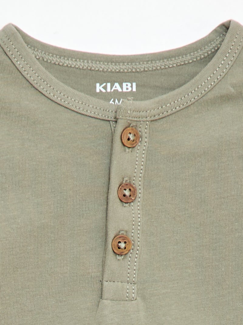 T-shirt met tuniekkraag en knoopjes Groen - Kiabi