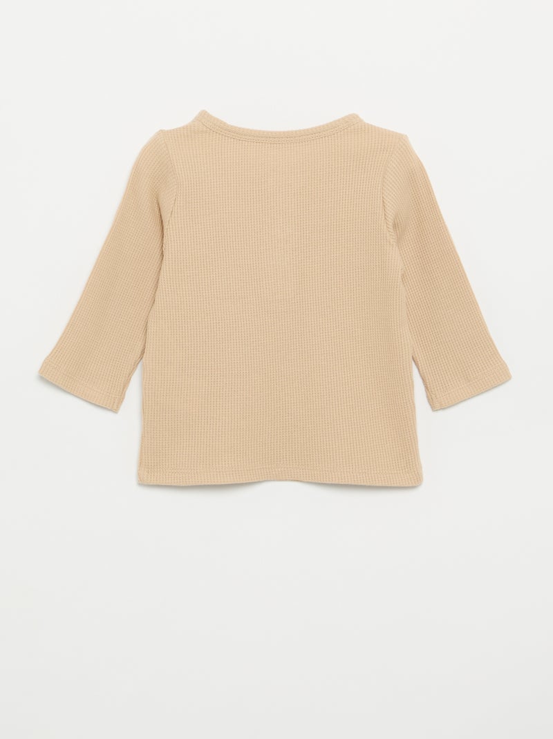 T-shirt met Tunisische kraag Biege - Kiabi