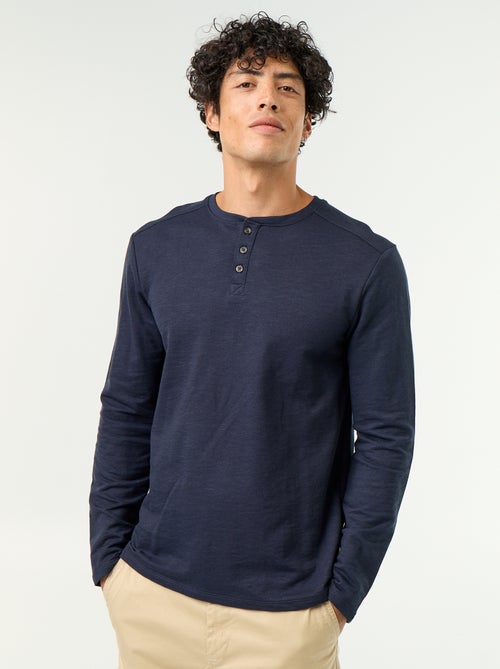 T-shirt met tunisische kraag en lange mouwen - Kiabi