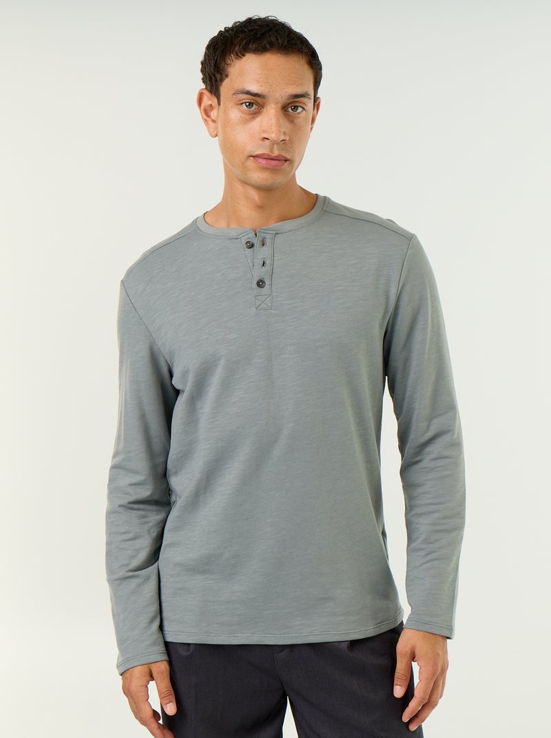 T-shirt met tunisische kraag en lange mouwen Blauw - Kiabi