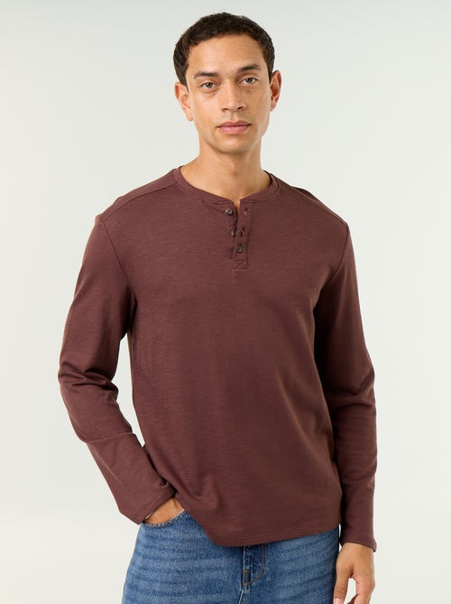 T-shirt met tunisische kraag en lange mouwen - Kiabi