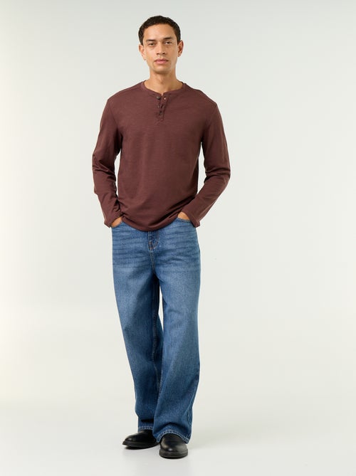 T-shirt met tunisische kraag en lange mouwen - Kiabi
