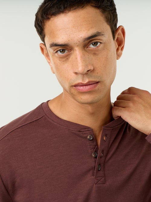 T-shirt met tunisische kraag en lange mouwen - Kiabi