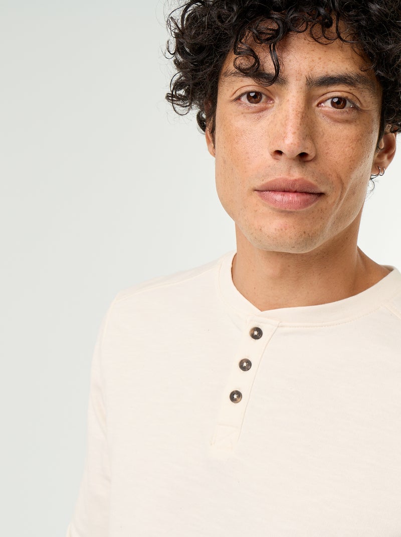 T-shirt met tunisische kraag en lange mouwen Wit - Kiabi