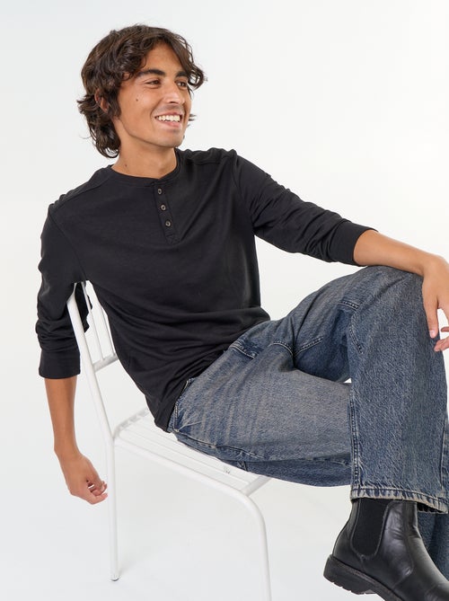 T-shirt met tunisische kraag en lange mouwen - Kiabi
