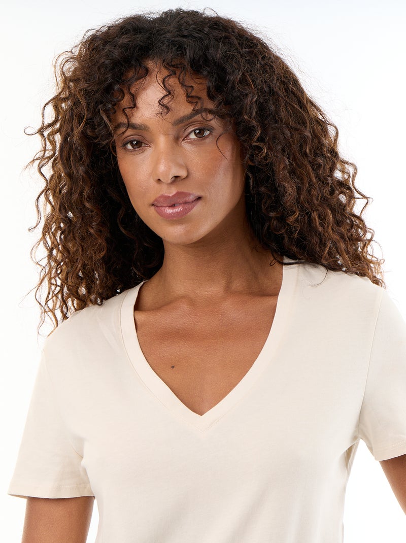 T-shirt met V-hals Beige - Kiabi