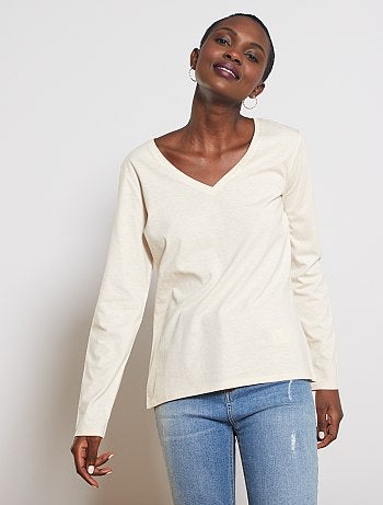 Basic shirt shirts in de kleur beige voor dames | KLEDING.nl