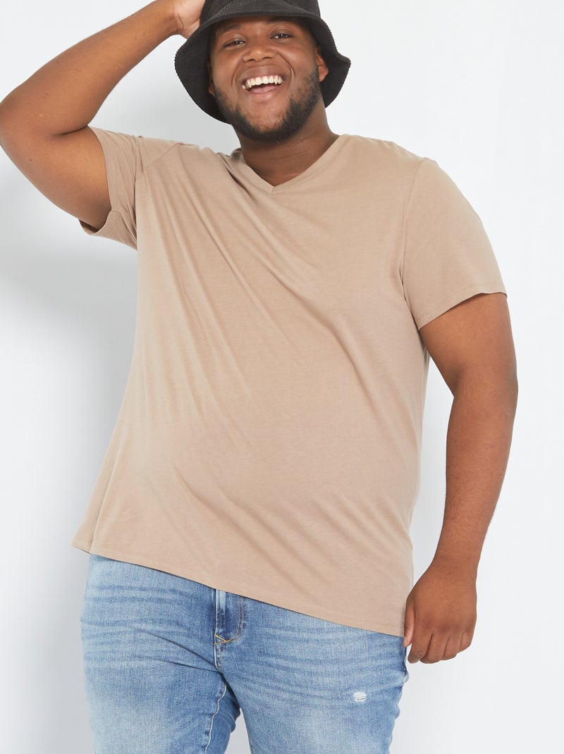 T-shirt met V-hals BIEGE - Kiabi