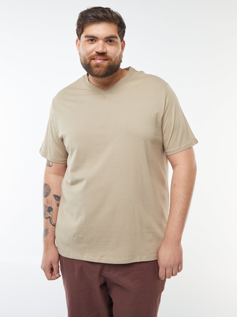 T-shirt met V-hals Biege - Kiabi