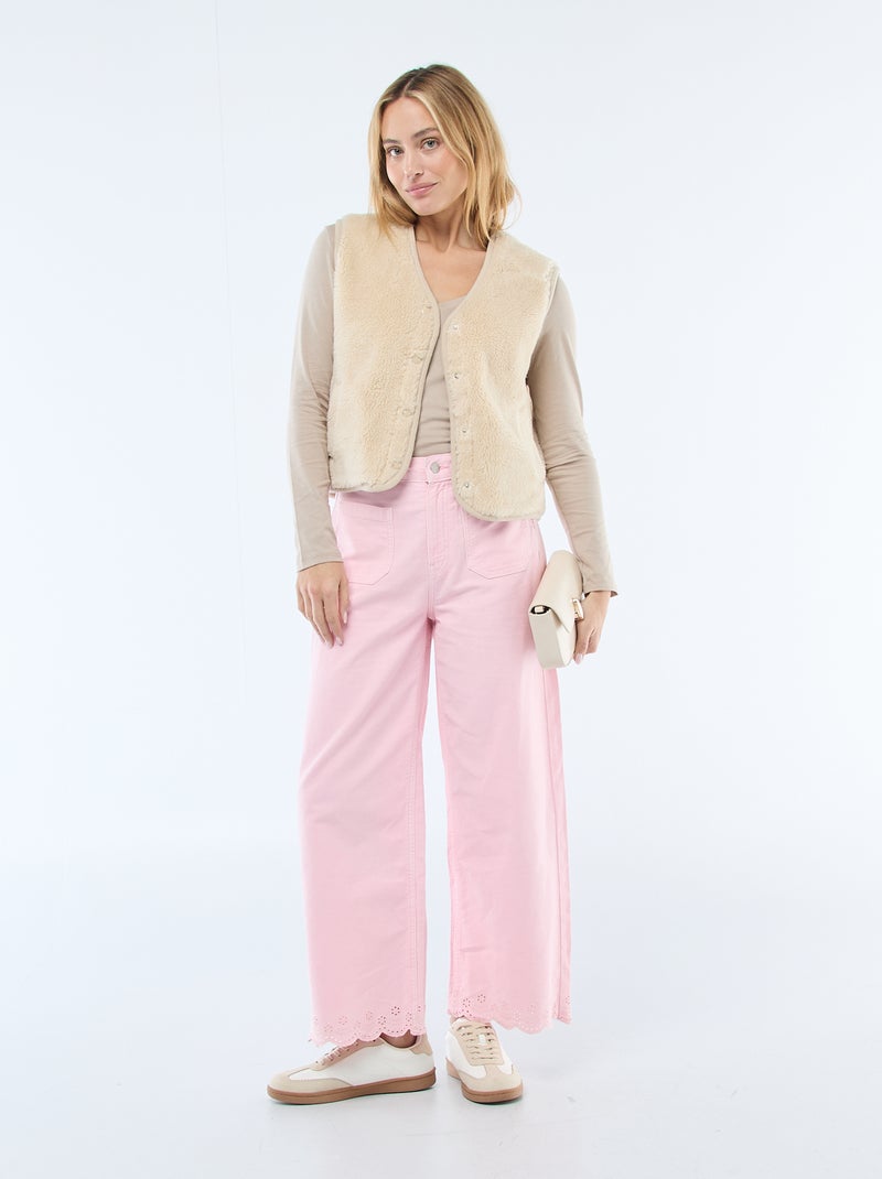 T-shirt met V-hals Biege - Kiabi