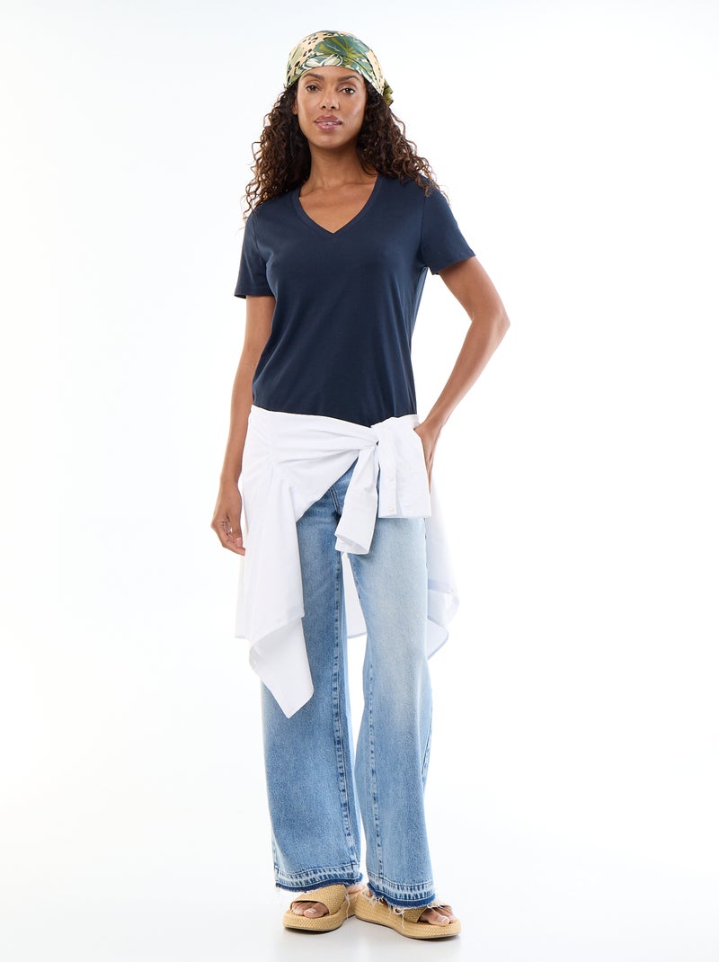 T-shirt met V-hals Blauw - Kiabi