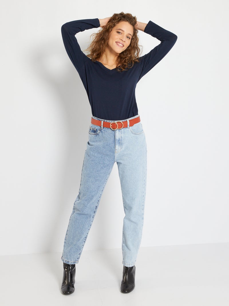 T-shirt met V-hals Blauw - Kiabi