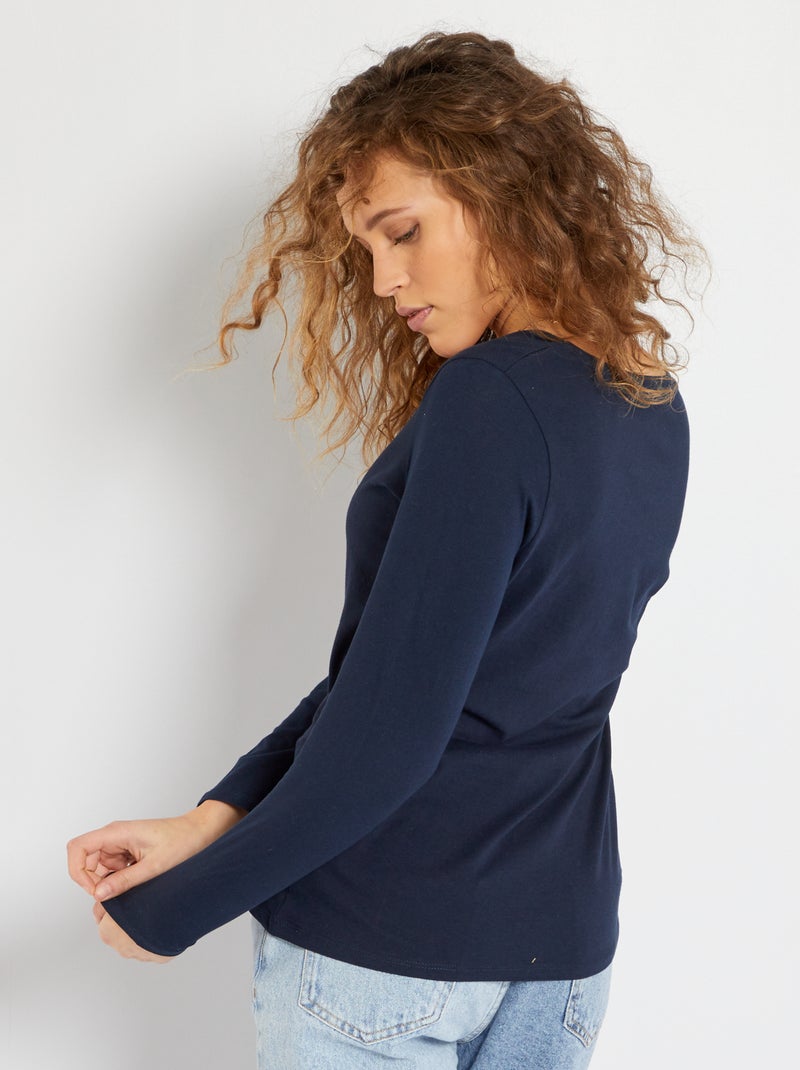 T-shirt met V-hals Blauw - Kiabi
