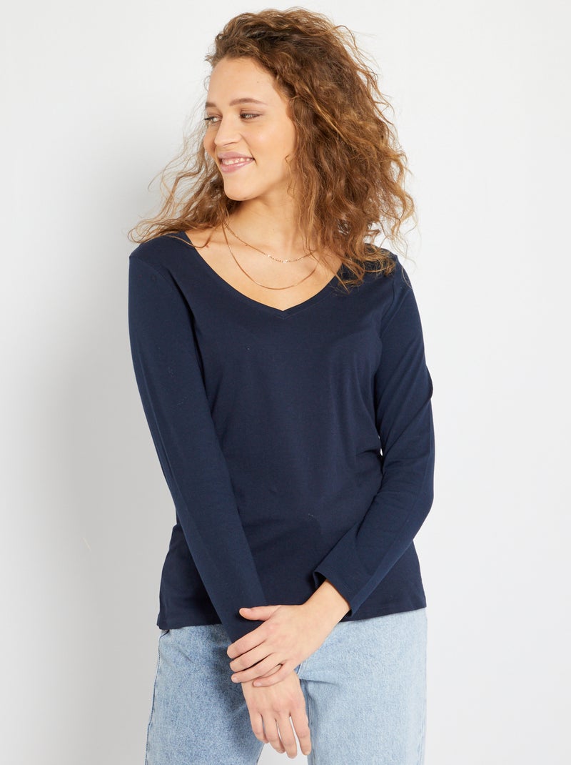 T-shirt met V-hals Blauw - Kiabi