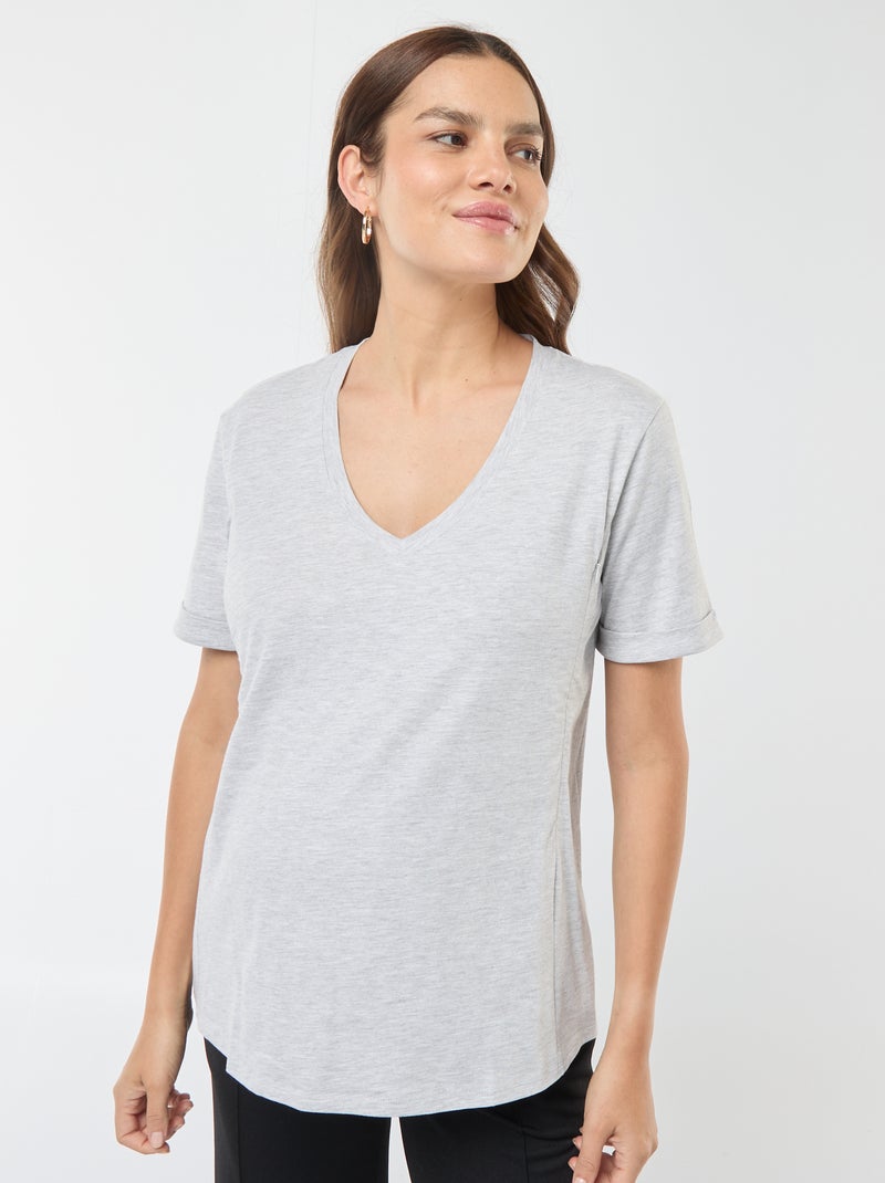 T-shirt met V-hals | Borstvoedingsmodel Grijs - Kiabi