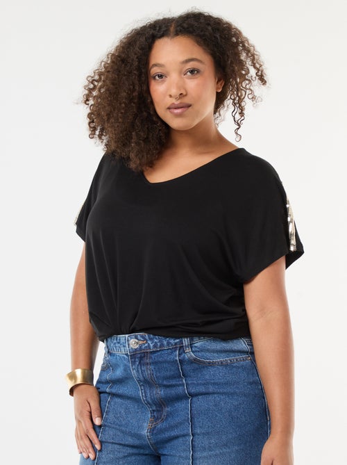 T-shirt met V-hals en lovertjes 'Vero Moda' - Kiabi