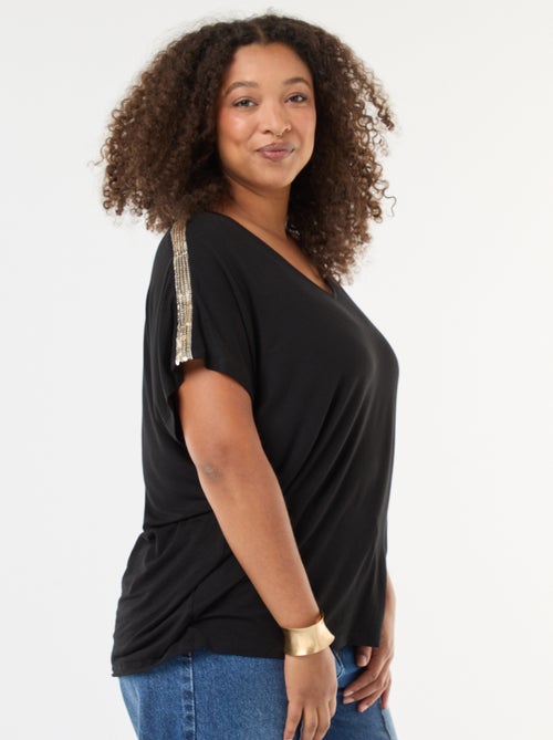 T-shirt met V-hals en lovertjes 'Vero Moda' - Kiabi