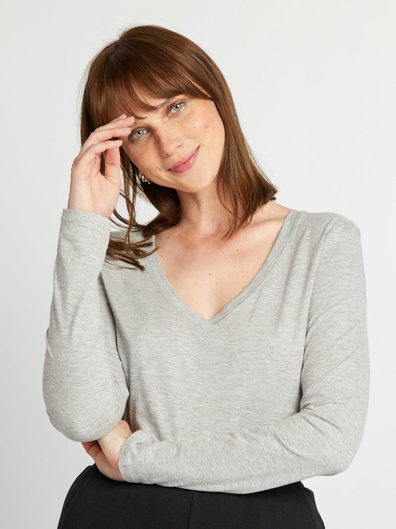 T-shirt met V-hals GRIJS - Kiabi