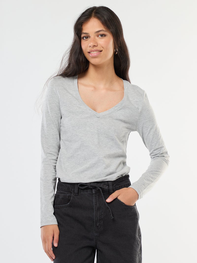 T-shirt met V-hals Grijs - Kiabi