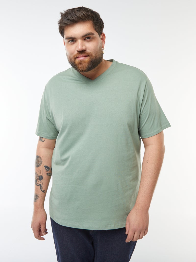 T-shirt met V-hals Groen - Kiabi