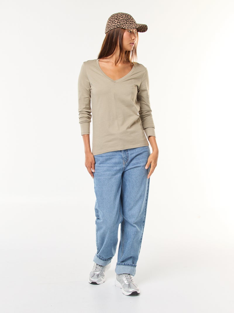 T-shirt met V-hals Groen - Kiabi