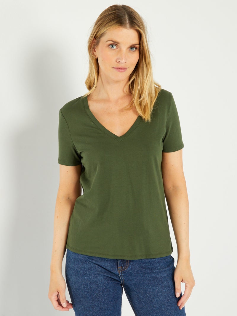 T-shirt met V-hals GROEN - Kiabi