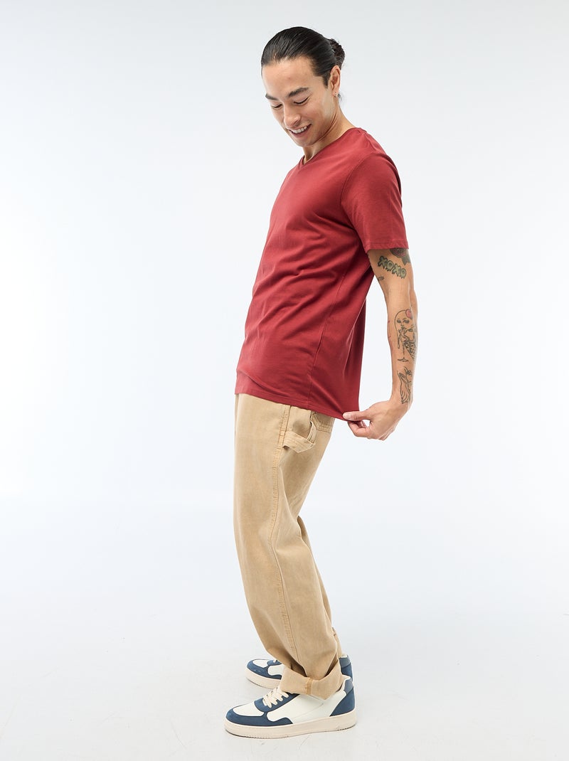 T-shirt met V-hals Rood - Kiabi