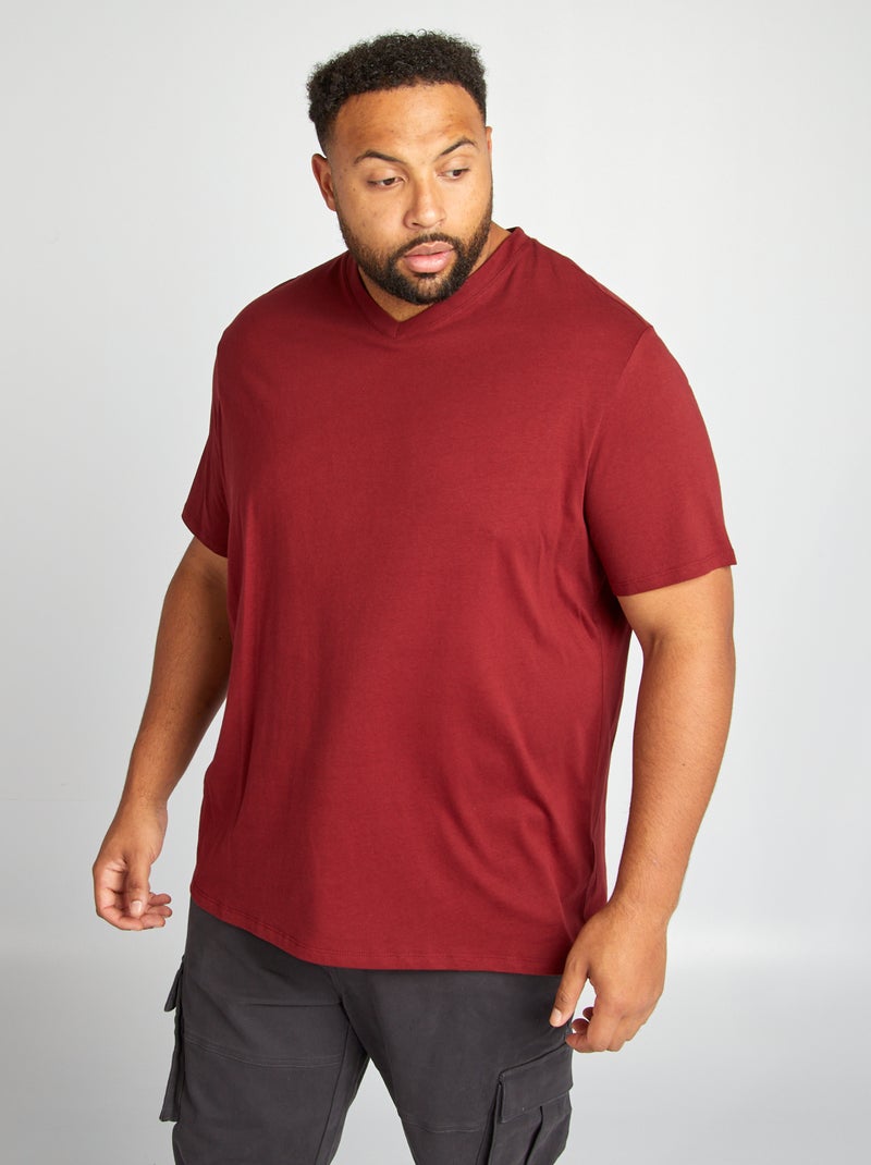 T-shirt met V-hals ROOD - Kiabi
