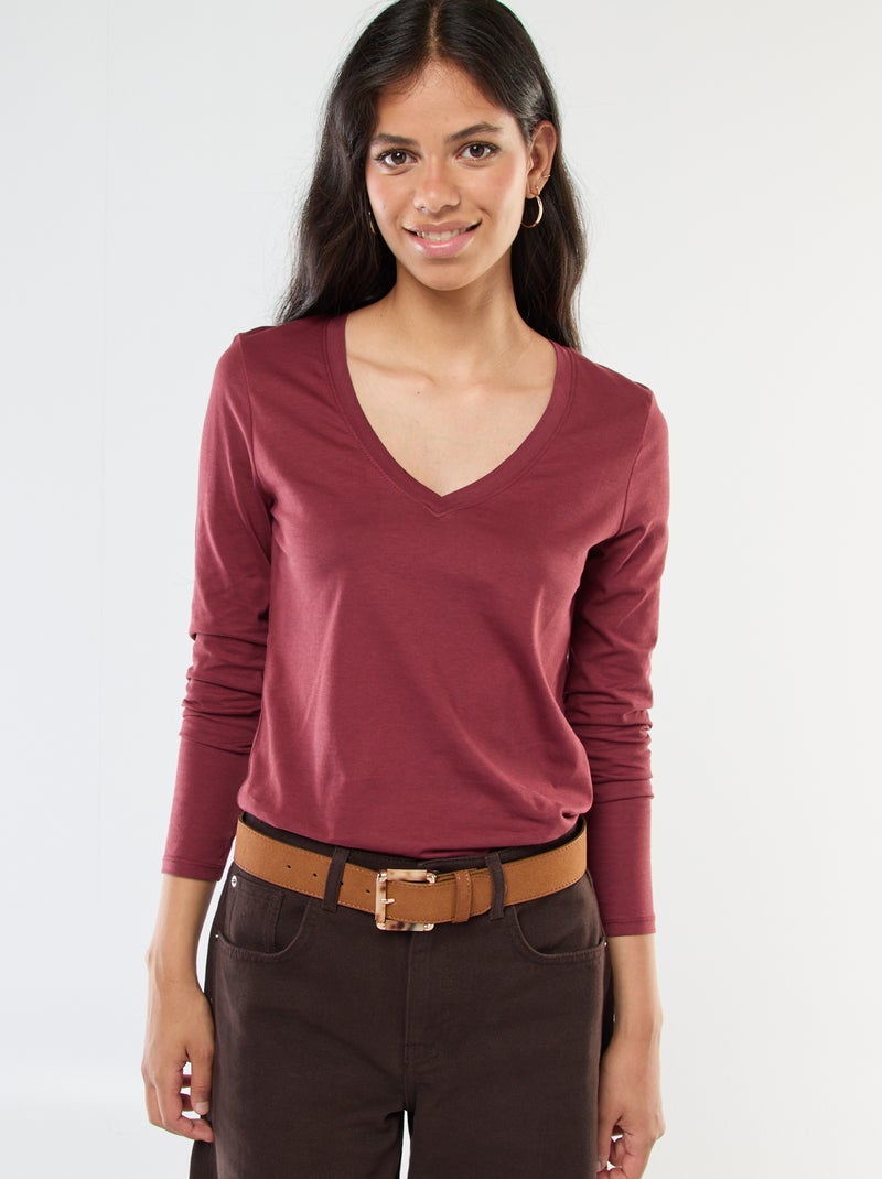 T-shirt met V-hals Rood - Kiabi