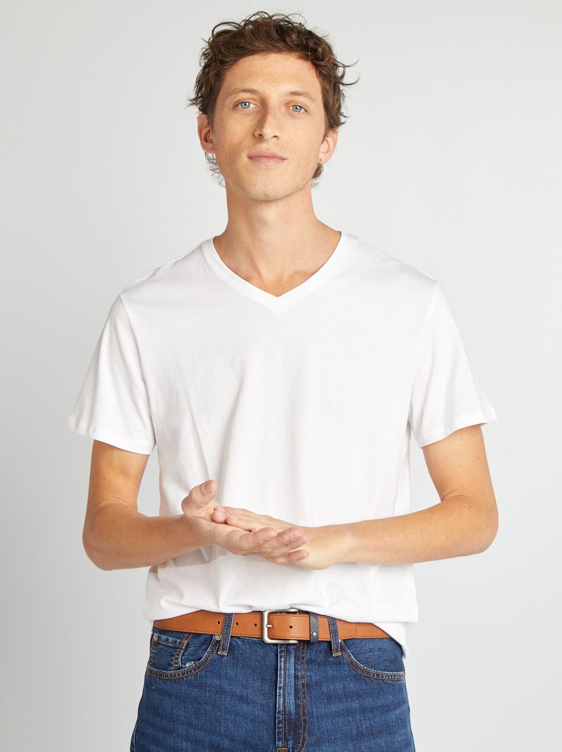 T-shirt met V-hals wit - Kiabi